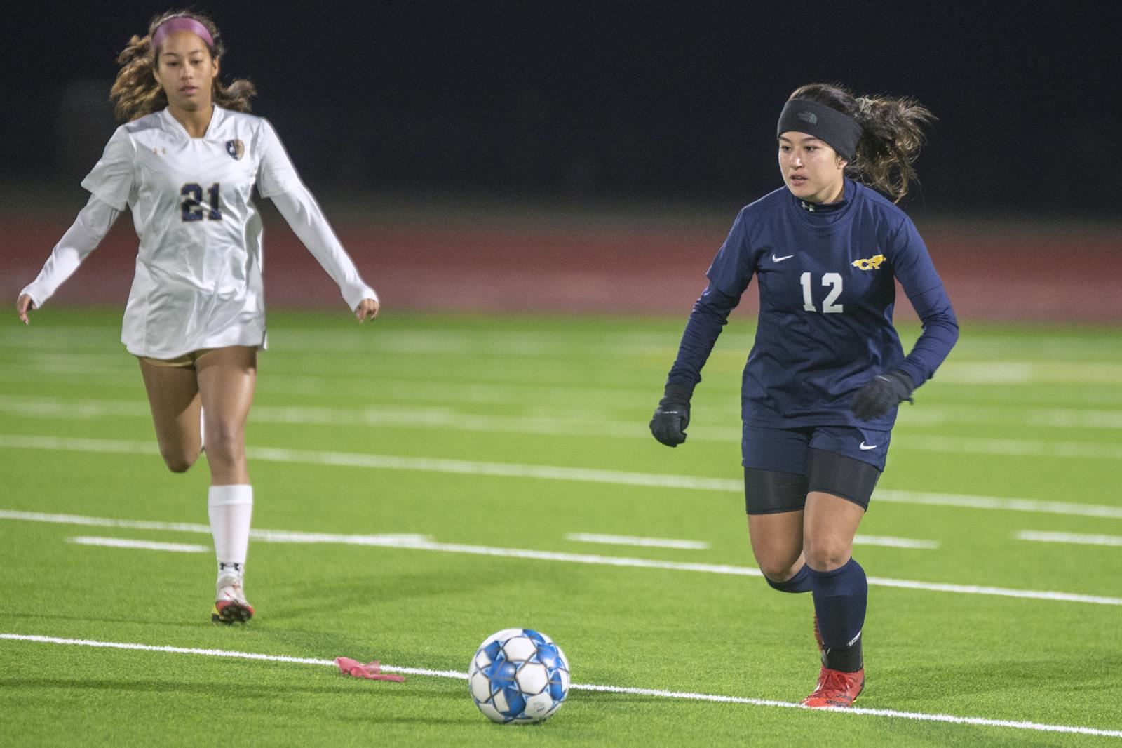 Cypress Ranch High School senior Melanny Caldas (No. 12) shared District 16-6A’s Defensive Most Valuable Player honors.